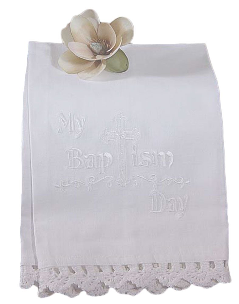 Border Lace store Embroidered Cross Pattern - Baptism Towel SCEVH10054