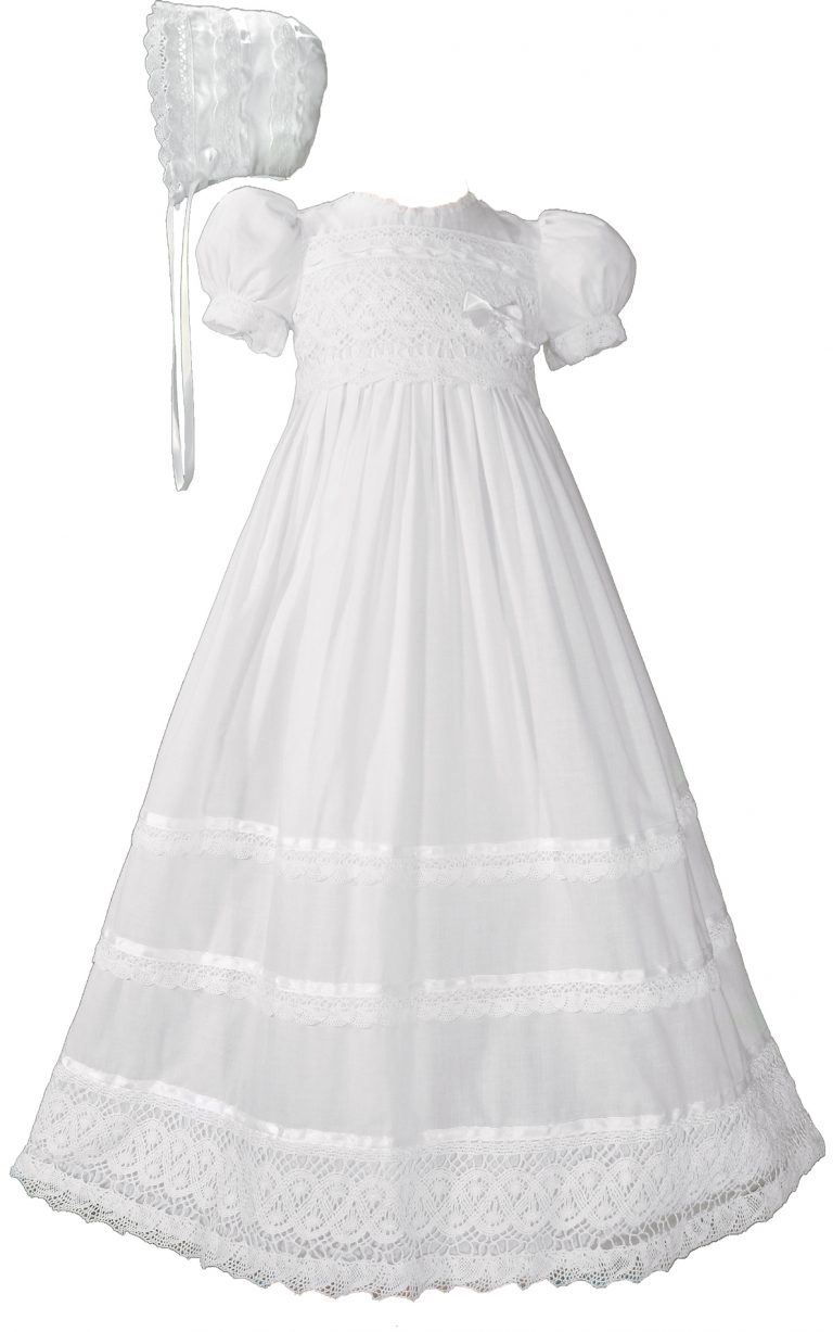 Girls Cotton Short Sleeve Dress Christening Baptism Gown with Lace and ...