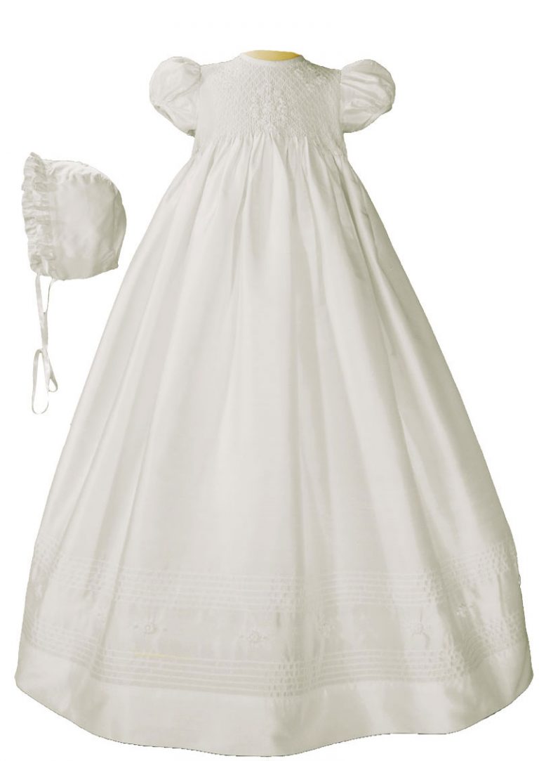 Girls 32 White Silk Christening Baptism Gown With Smocked Bodice Little Things Mean A Lot 3047