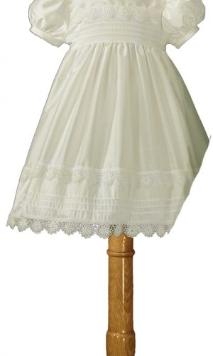 Girls White Silk Christening Special Occasion Dress with Pin Tucking and Lace - Little Things Mean a Lot