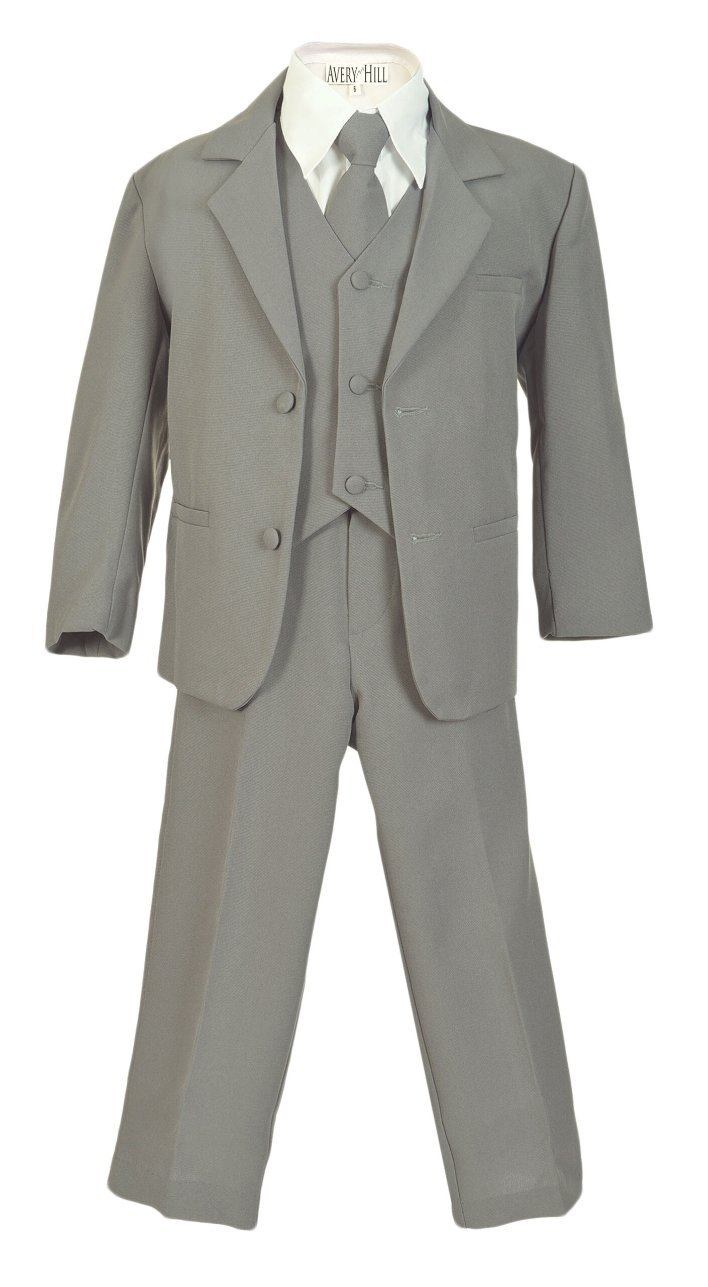 Boys Formal 5 Piece Suit with Shirt and Vest - Light Gray - Little ...